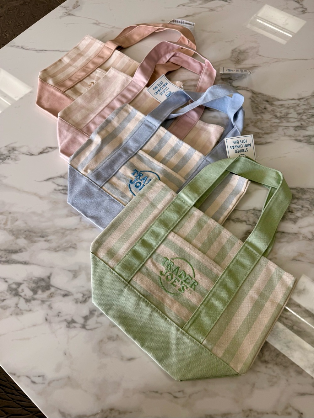 Trader Joe’s Striped Mini Canvas Tote Bags Set of 4 NWT Pastel Collection - Picture 1 of 6